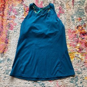 Fabletics Built In Bra Criss Cross Tank Teal Strap